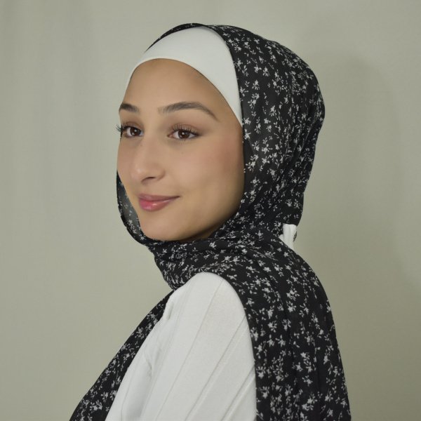 Black and White Flower Chiffon