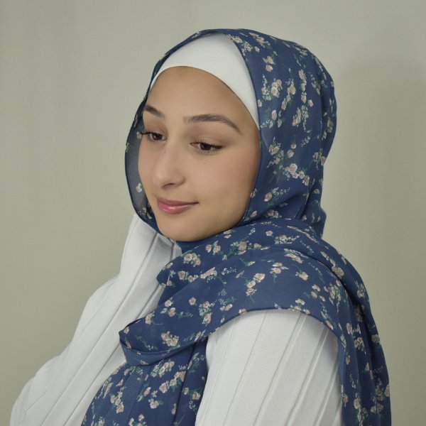 Rose Navy Blue Chiffon